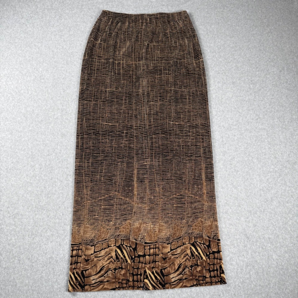 Vintage Pleat Pleat By Rafael Brown Maxi Skirt M Fall Boho 90s Pull On Lagenlook